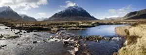 Images Dated 9th February 2010: Panoramic view across River Etive towards snow-covered mountains including Buachaille Etive Mor