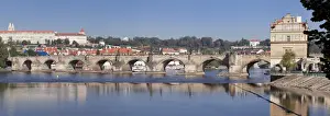 Bohemia Prints: Panoramic view of the River Vltava with Charles Bridge and Castle District with Royal Palace