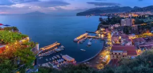 Docked Prints: Panoramic view of Sorrento, Mount Vesuvius and Bay of Naples at dusk