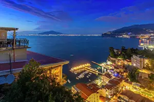 Sorrento Prints: Panoramic view of Sorrento, Mount Vesuvius and Bay of Naples at night
