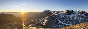 Mountain Pass Prints: Panoramic view of Stelvio Mountain pass at sunrise, Valtellina, Lombardy, Italy. Europe