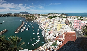 Phlegraean Prints: Panoramic view of town, colourful houses and sea