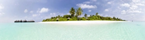 Panoramic view of tropical island of Dhuni Kolhu, Baa Atoll, Republic of Maldives