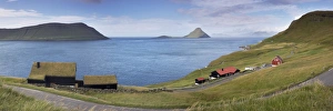 Images Dated 23rd September 2009: Panoramic view of Velbastadur village, turf-roofed houses, Hestfjordur