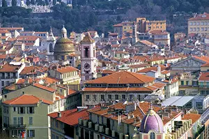 Terrace Prints: Panoramic view of Vieux-Nice from a castle terrace showcasing rooftops in the heart of the city