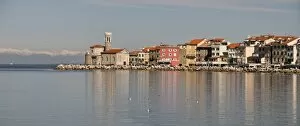 Panoramic view along the waterfront of Piran, Slovenia, Europe