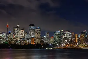 Sydney Prints: Panoramic views of Sydney city at dusk including the Opera house, Sydney, New South Wales