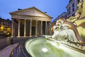 2nd Century Prints: The Pantheon and fountain at night, UNESCO World Heritage Site, Piazza della Rotonda