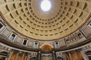 Historic Centre Prints: Pantheon interior concrete dome, Roman Temple, now church, Historic Centre, Rome