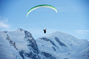 Paraglider Prints: Paragliding below summit of Mont Blanc