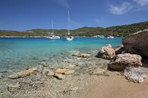 Azure Prints: Paralia Zogerias beach with crystal clear blue water and yachts