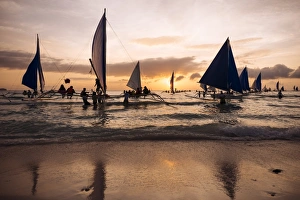 Sail Prints: Paraw boats, White Beach, Boracay, The Visayas, Philippines, Southeast Asia, Asia