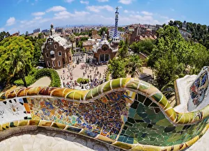 Adults Prints: Parc Guell, famous park designed by Antoni Gaudi, UNESCO World Heritage Site, Barcelona