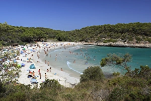 Group Of People Prints: Parc Natural de Mondragos Amarador beach, Mallorca (Majorca), Balearic Islands