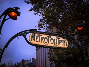 Street Lamp Prints: Paris Metro sign, Paris, France, Europe