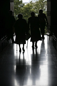 Hall Way Prints: Parishioners leaving church, Annecy, Haute Savoie, France, Europe