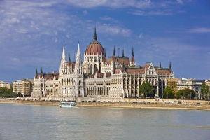 River Danube Prints: Parliament on the banks of the River Danube, Budapest, Hungary, Europe