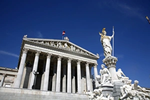 Parliament Building Prints: Parliament building and Athena statue, Vienna, Austria, Europe