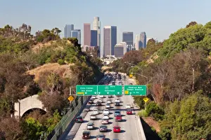 Road Sign Prints: Pasadena Freeway (CA Highway 110) leading to Downtown Los Angeles