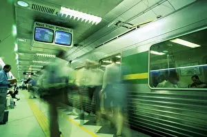 Melbourne Prints: Passengers boarding train at Parliament Station in the City of Melbourne