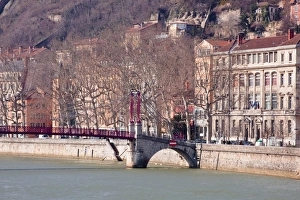 Riverfront Prints: The Passerelle Saint Georges and the River Saone, Lyon, Rhone-Alpes, France, Europe