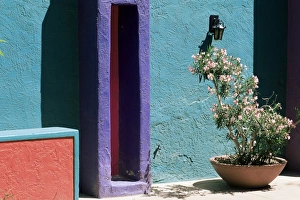 Pastel coloured walls in village