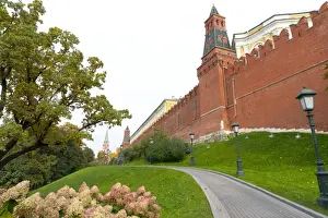 Typically Russian Prints: Path outside the walls of the Kremlinin in Alexandrovsky Gardens, Moscow, Russia, Europe
