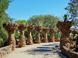 Public Spaces Prints: Path at Park Guell, UNESCO World Heritage Site, Barcelona, Catalonia, Spain, Europe
