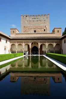 Granada Prints: Patio de los Arrayanes and Comares Tower, Alhambra Palace, UNESCO World Heritage Site