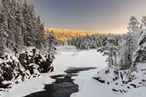 Kuusamo Prints: Patoniva River and snow covered winter landscape, Oulanka National Park, Kuusamo, Finland
