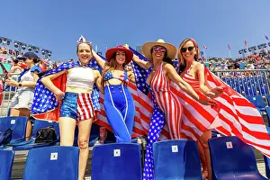 Costumes Prints: Patriotic American Woman jumping and cheering for Team USA