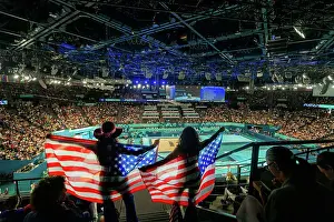 Stadium Prints: Patriotic American Women cheering on team usa gymnastics at the Paris 2024 Olympics