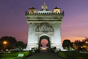 Patuxai (Victory Gate), a war monument, at sunset, Vientiane, Laos, Indochina