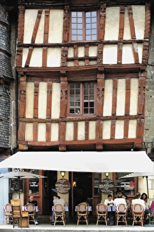 Cotes Darmor Prints: Pavement cafe and restaurant in Old Town, Lannion, Cotes d Armor, Brittany