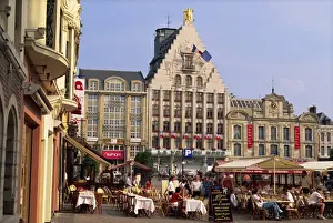 Lille Prints: Pavement cafes and old buildings on the Grand Place in the city of Lille