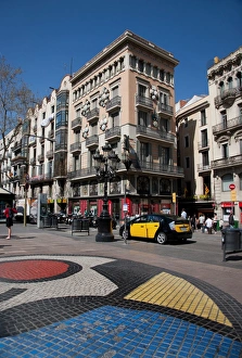 Pavement mosaic by Joan Miro on Las Ramblas, Barcelona, Catalonia, Spain, Europe