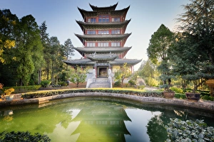 Lijiang Prints: Pavilion of Everlasting Clarity with emerald pool, Lijiang, Yunnan, China, Asia