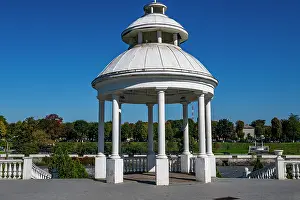 Columns Prints: Pavilion near the Terek river showcasing architecture and green landscape in North Ossetia