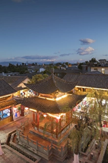 Pavilion Prints: Pavilion near Wu Hua Gate at dusk, Dali, Yunnan, China, Asia