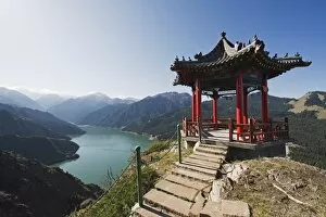 Images Dated 29th September 2008: Pavilion overlooking Tian Chi (Heaven Lake), Xinjiang Province, China, Asia