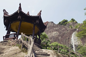 Pavilion and waterfall at Tianyou Feng Heavenly Tour Peak in Mount Wuyi National Park Pavilion and waterfall at Tianyou Feng Heavenly Tour Peak in Mount Wuyi National Park