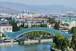 Pedestrian Bridge Prints: Peace Bridge over the Mtkvari Rver, designed by Italian architect Michele de Lucci
