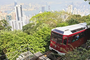 Hong Kong Prints: The Peak Tram climbing Victoria Peak, Hong Kong, China, Asia