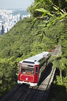 Railway Prints: The Peak tram descending Victoria Peak, Hong Kong, China, Asia
