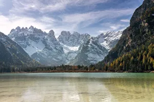 Bolzano Province Prints: Peaks of Cristallo group view from the pristine Lake Landro, Dolomites, Dobbiaco