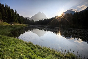 Three Peaks Prints: The Three Peaks of Lavaredo are reflected in Lake Antorno at sunrise