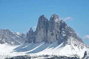Belluno Prints: Three peaks of Lavaredo (Tre Cime di Lavaredo) mountains covered by pristine snow