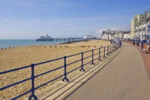 Promenades Prints: Pebble beach and groynes, hotels on the seafront promenade