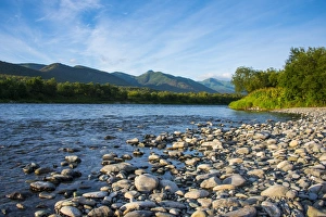 Kamchatka Prints: Pebblestones beach on the Bystraya River, Kamchatka, Russia, Eurasia