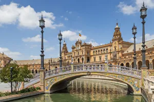 Street Light Prints: Pedestrian bridge and main building at Plaza de EspaA±a, Seville, Andalusia